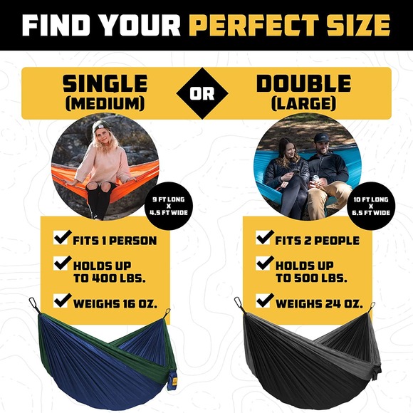 WiseOwl Outfitters Portable Double Camping Hammock Outdoor, Indoor w/Tree Straps - Picture 6 of 6